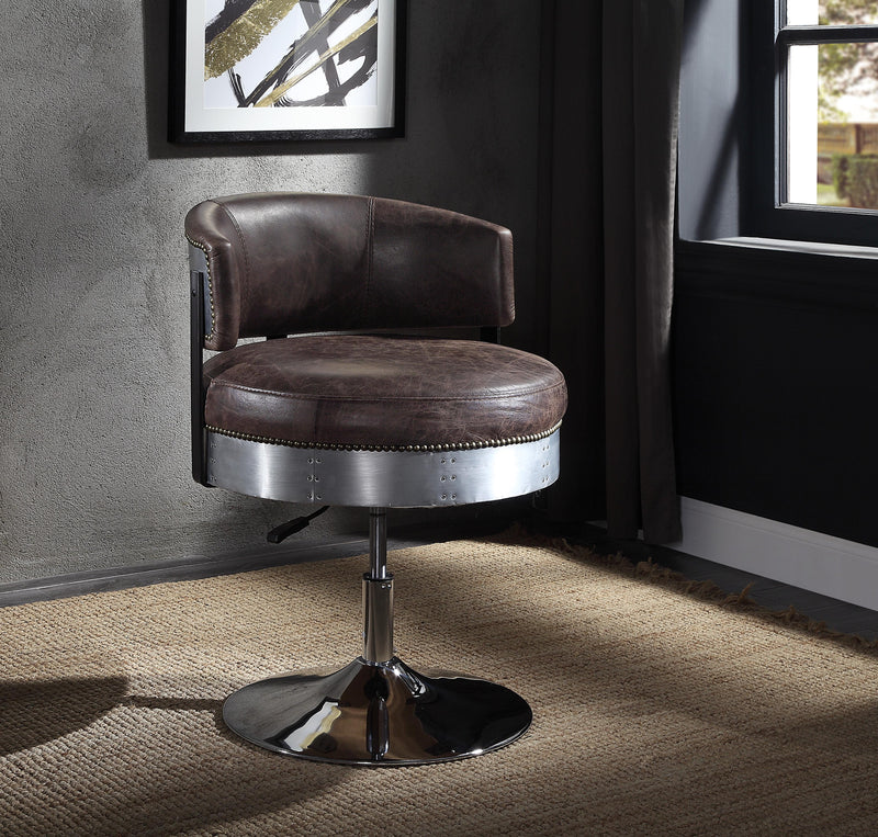 Brancaster Distress Chocolate Top Grain Leather & Chrome Accent Chair image