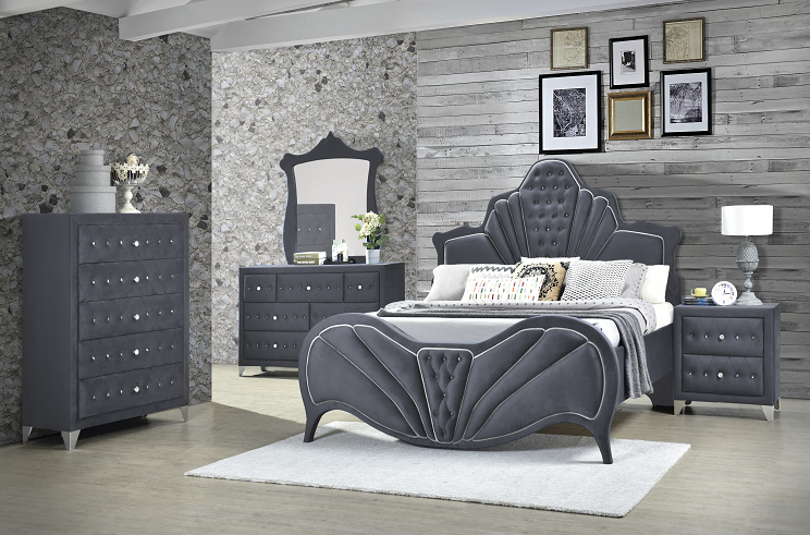 Dante Gray Velvet Eastern King Bed image