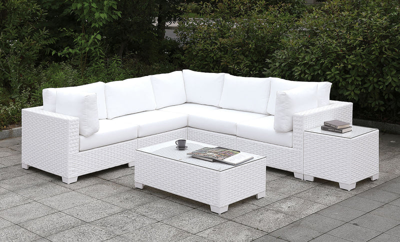 Somani Light Gray Wicker/Ivory Cushion U-Sectional + Ottoman