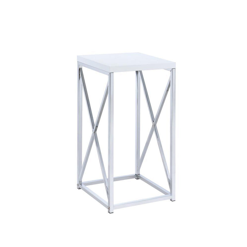 Edmund Accent Table with X-cross Glossy White and Chrome