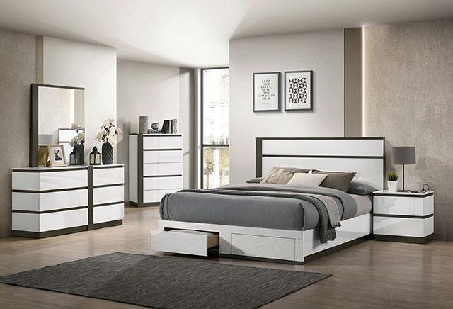 BIRSFELDEN Queen Bed w/ Drawers, White