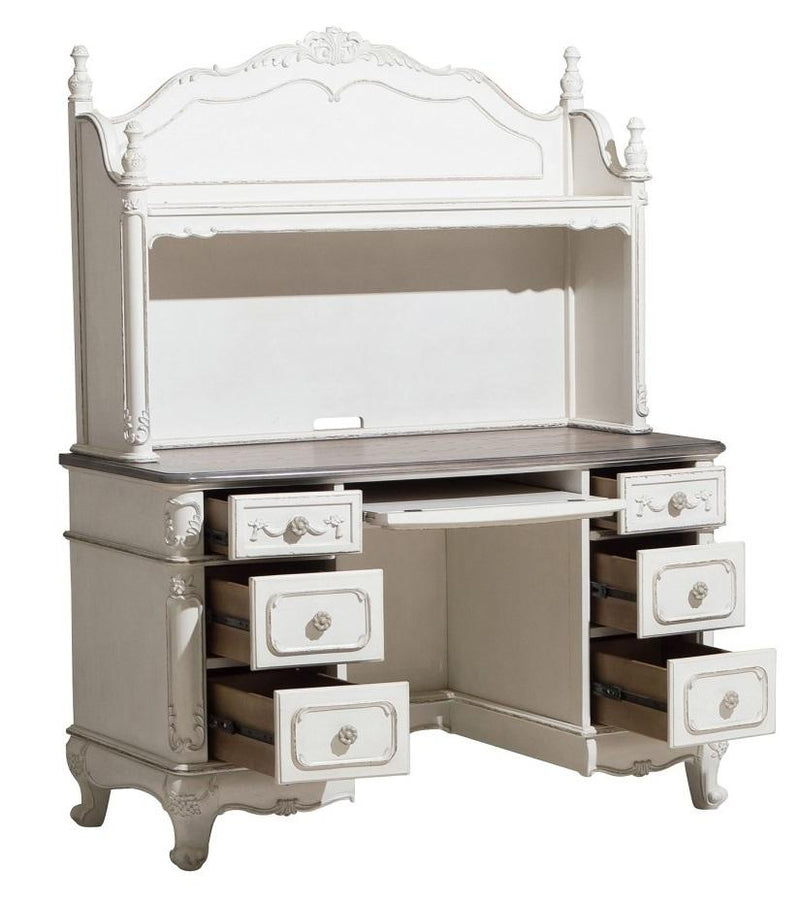 Cinderella Writing Desk and Hutch in Antique White with Grey Rub-Through image