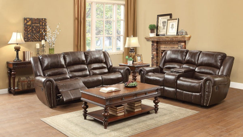 Homelegance Furniture Center Hill Double Glider Reclining Loveseat w/ Center Console in Dark Brown 9668BRW-2