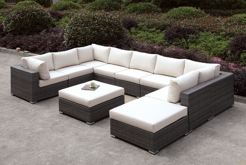 Somani Light Gray Wicker/Ivory Cushion U-Sectional + Ottoman image