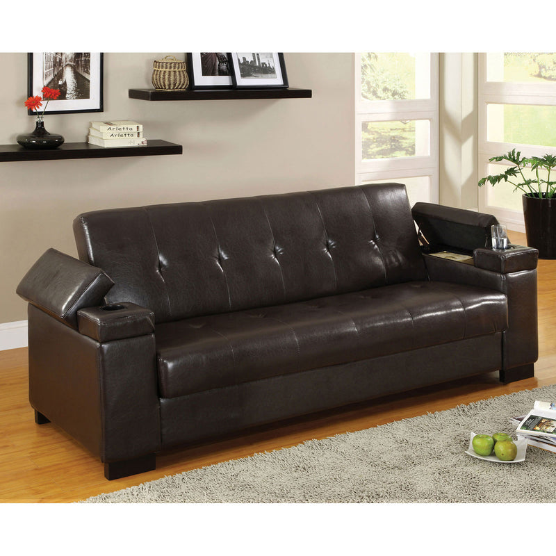 Logan Espresso Leatherette Futon Sofa w/ Storage image