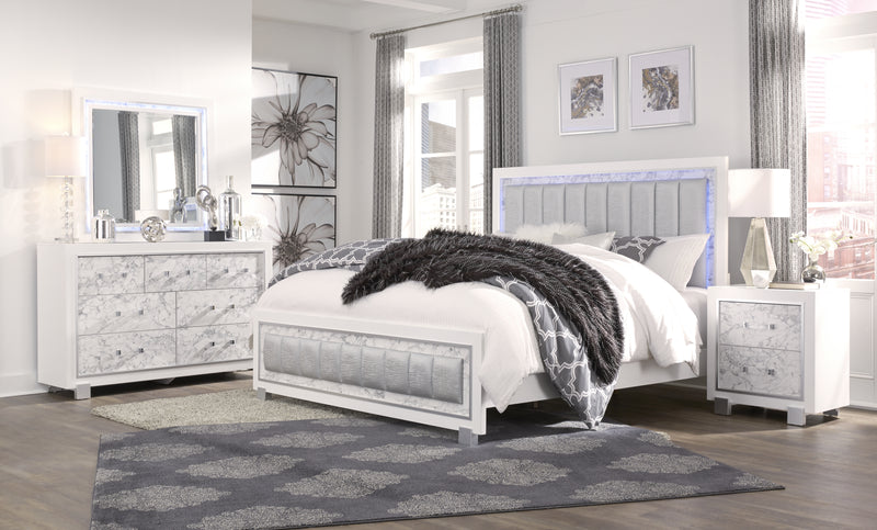 SANTORINI KING BED METALLIC WHITE/MARBLE image